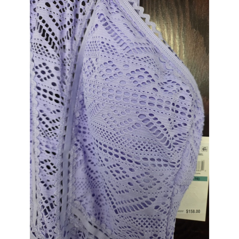 BECCA Color Play Crochet Plunge One Piece Swimsuit Size 14 16 OX Purple NWT - Picture 8 of 16
